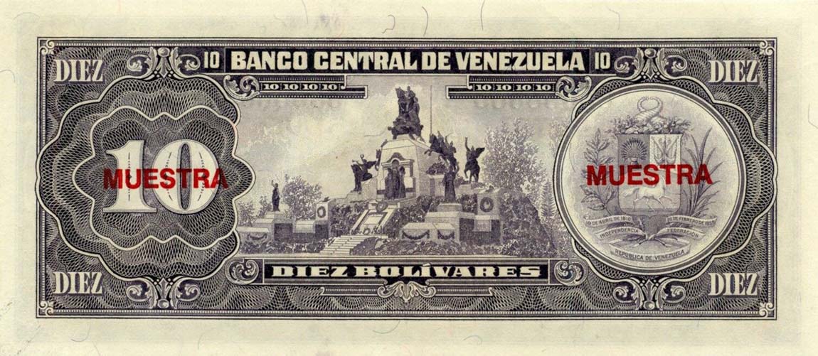 Back of Venezuela p61s: 10 Bolivares from 1986