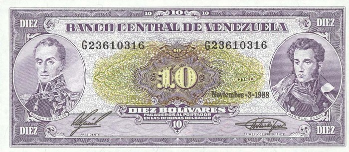 Front of Venezuela p62a: 10 Bolivares from 1988