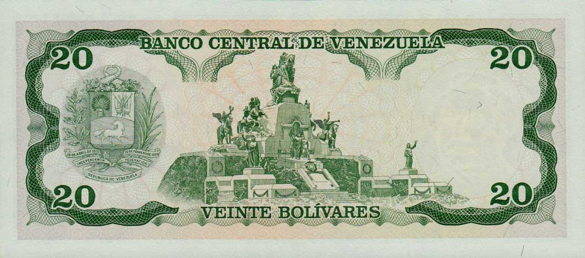 Back of Venezuela p63f: 20 Bolivares from 1998