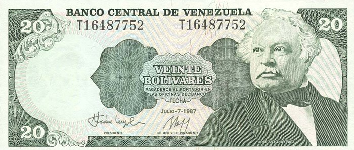 Front of Venezuela p64A: 20 Bolivares from 1987