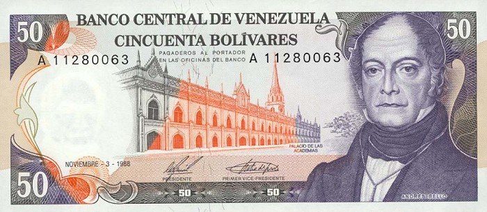 Front of Venezuela p65b: 50 Bolivares from 1988