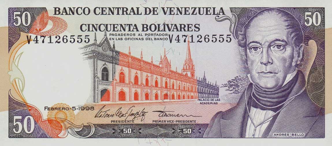 Front of Venezuela p65f: 50 Bolivares from 1998