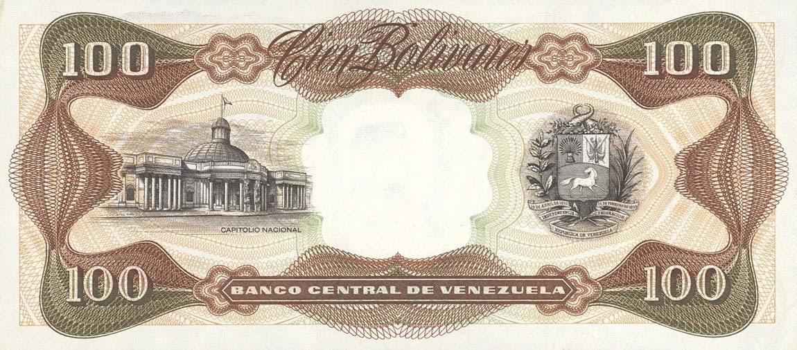 Back of Venezuela p66a: 100 Bolivares from 1987