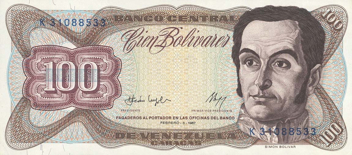 Front of Venezuela p66a: 100 Bolivares from 1987