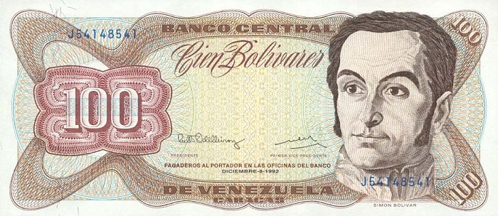 Front of Venezuela p66d: 100 Bolivares from 1992
