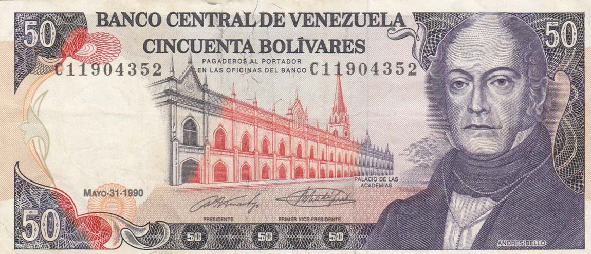 Front of Venezuela p72: 50 Bolivares from 1990
