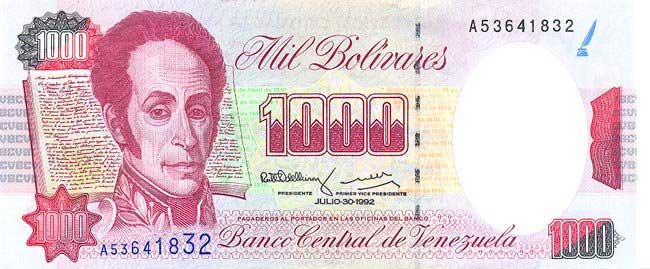 Front of Venezuela p73b: 1000 Bolivares from 1992