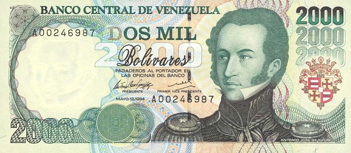 Front of Venezuela p74a: 2000 Bolivares from 1994