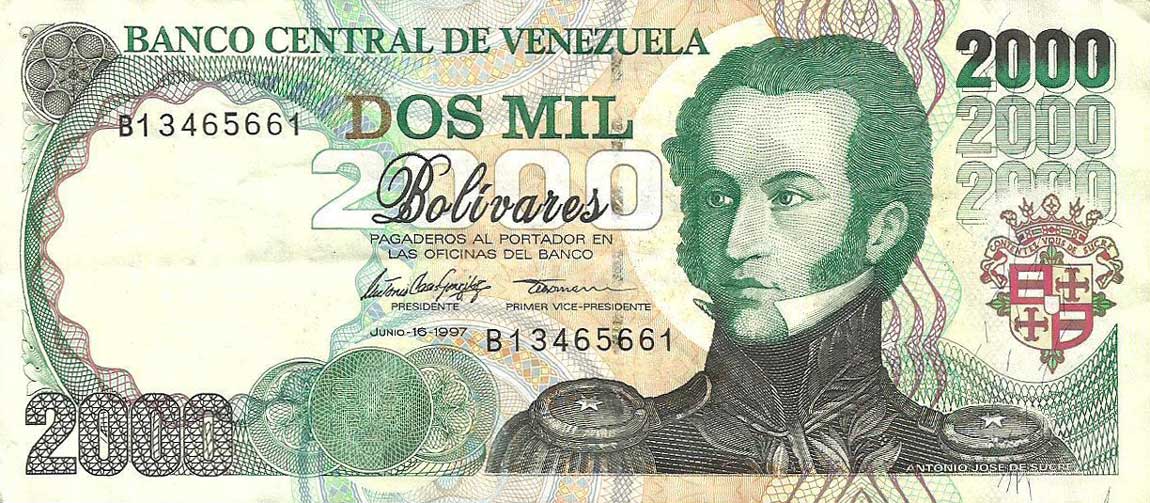 Front of Venezuela p77a: 2000 Bolivares from 1997