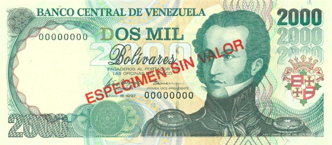 Front of Venezuela p77s: 2000 Bolivares from 1997