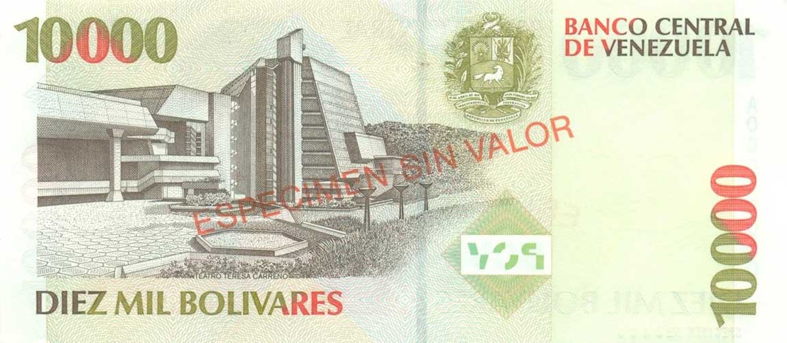 Back of Venezuela p81s: 10000 Bolivares from 1998