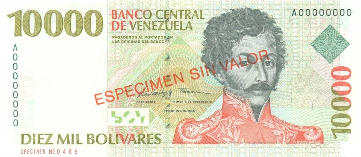 Front of Venezuela p81s: 10000 Bolivares from 1998