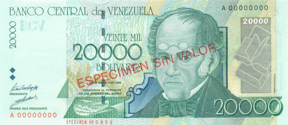 Front of Venezuela p82s: 20000 Bolivares from 1998