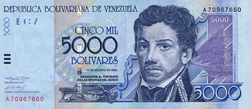 Front of Venezuela p84a: 5000 Bolivares from 2000