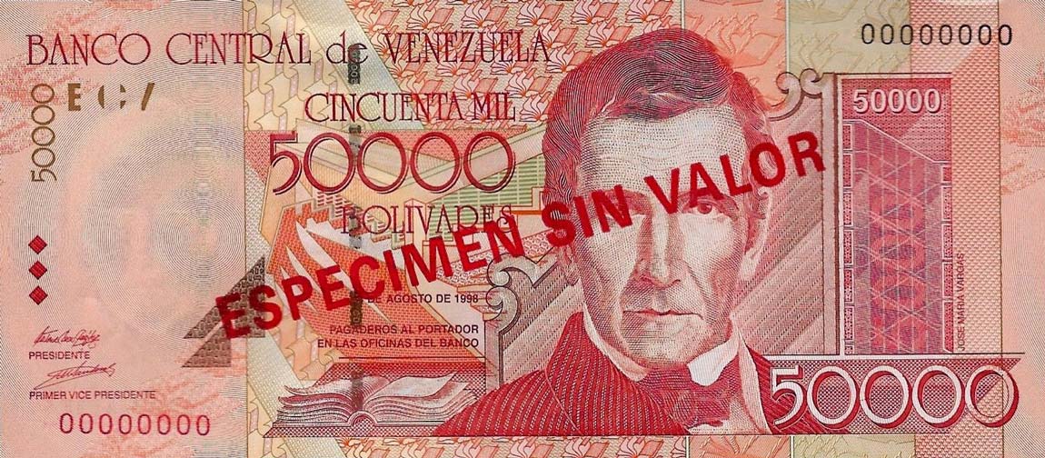 Front of Venezuela p87s: 50000 Bolivares from 2005