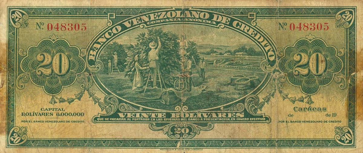 Front of Venezuela pS247a: 20 Bolivares from 1931