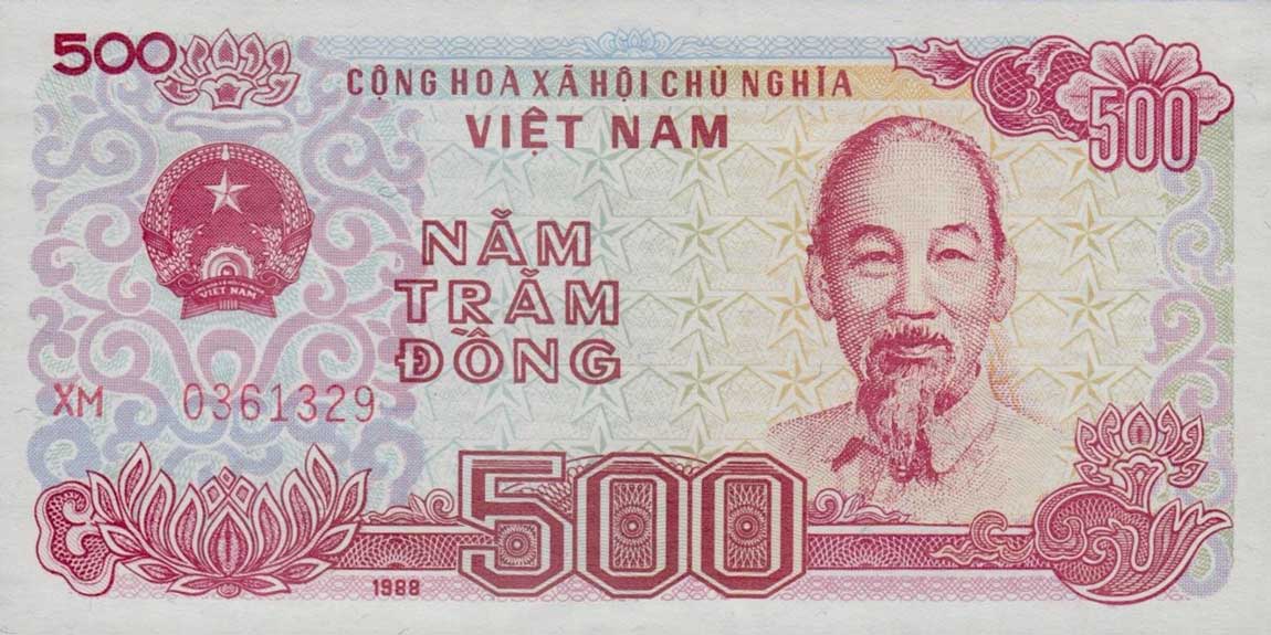 Front of Vietnam p101b: 500 Dong from 1988