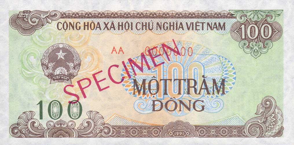 Front of Vietnam p105s2: 100 Dong from 1991