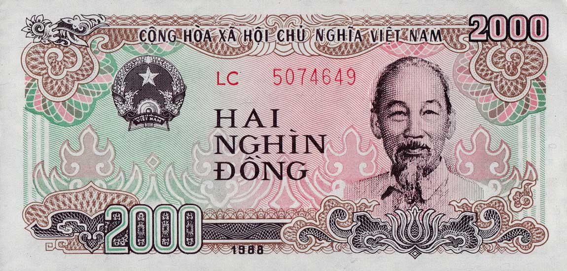 Front of Vietnam p107b: 2000 Dong from 1988