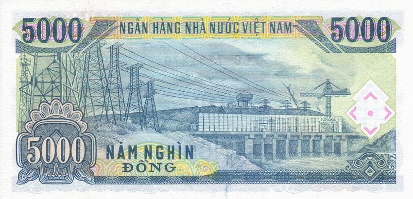 Back of Vietnam p108a: 5000 Dong from 1991