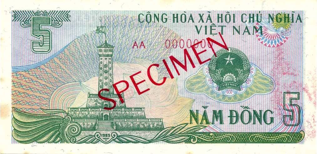 Front of Vietnam p92s: 5 Dong from 1985