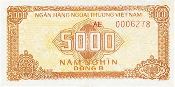 Front of Vietnam pFX7a: 5000 Dong B from 1987