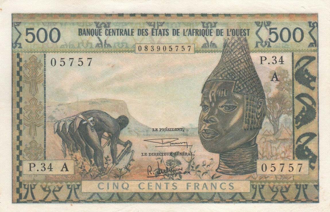 Front of West African States p102Af: 500 Francs from 1959