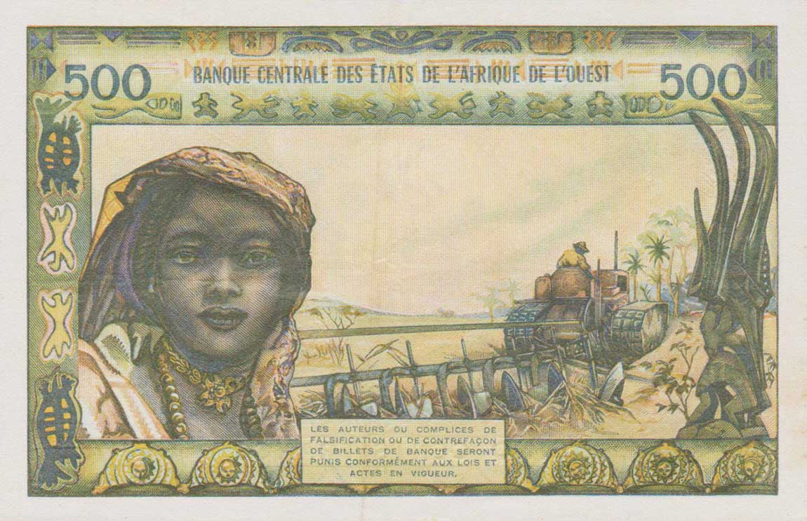 Back of West African States p102Al: 500 Francs from 1959