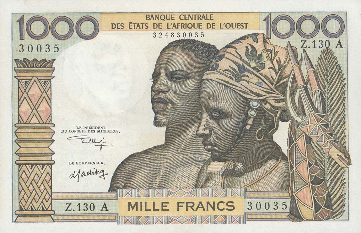 Front of West African States p103Ak: 1000 Francs from 1959