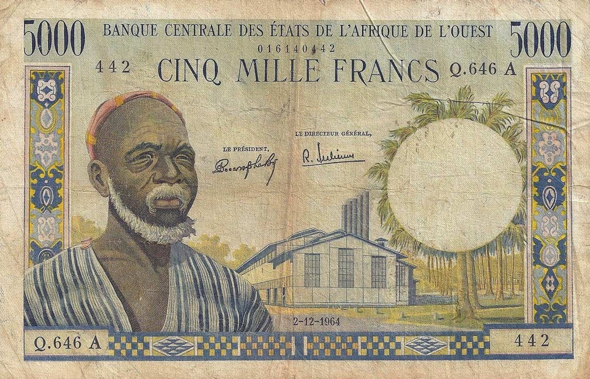 Front of West African States p104Ac: 5000 Francs from 1964