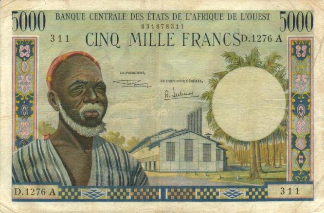 Front of West African States p104Ae: 5000 Francs from 1961