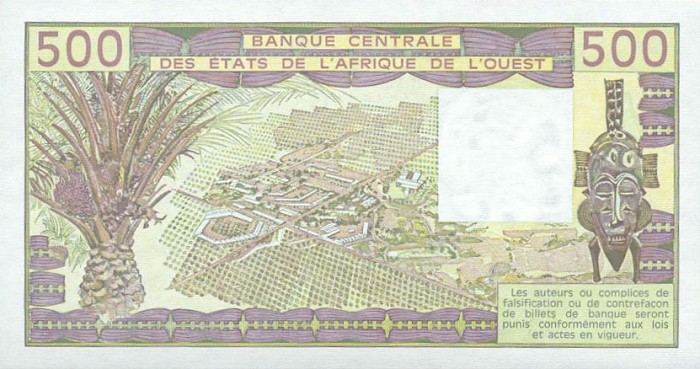 Back of West African States p106Aa: 500 Francs from 1988
