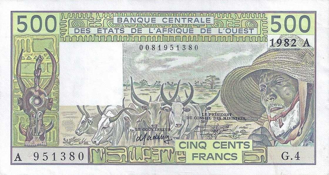Front of West African States p106Ad: 500 Francs from 1982