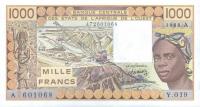 p107Aa from West African States: 1000 Francs from 1988