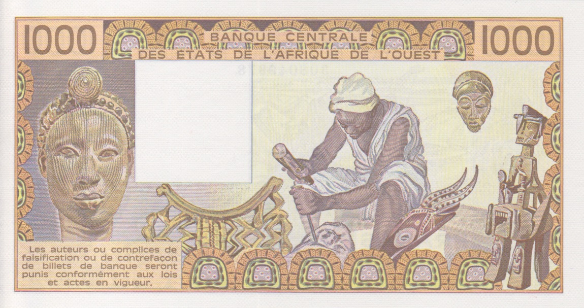 Back of West African States p107Ag: 1000 Francs from 1986