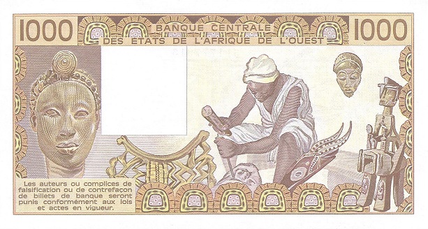 Back of West African States p107Ai: 1000 Francs from 1989