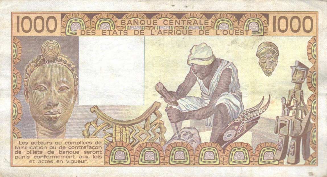 Back of West African States p107Aj: 1000 Francs from 1990