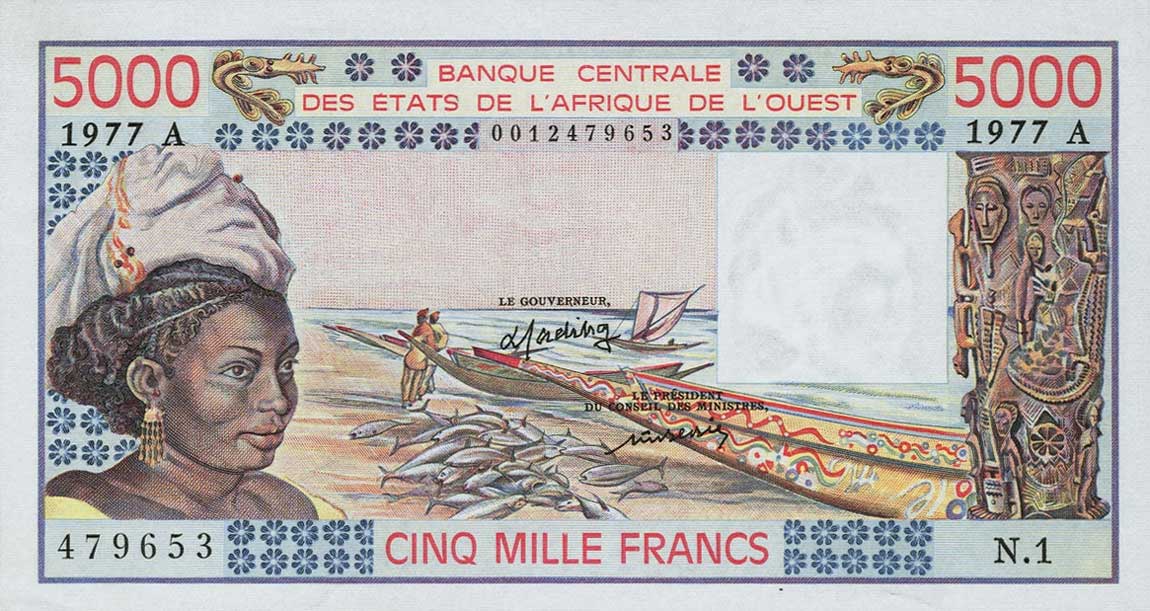 Front of West African States p108Aa: 5000 Francs from 1977