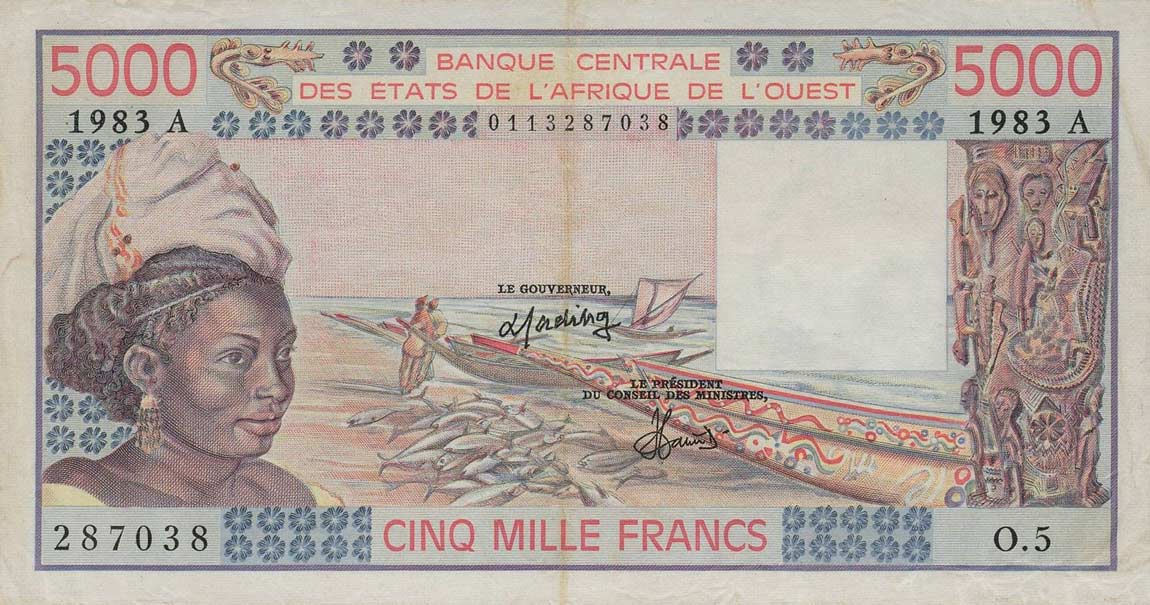 Front of West African States p108Ak: 5000 Francs from 1983