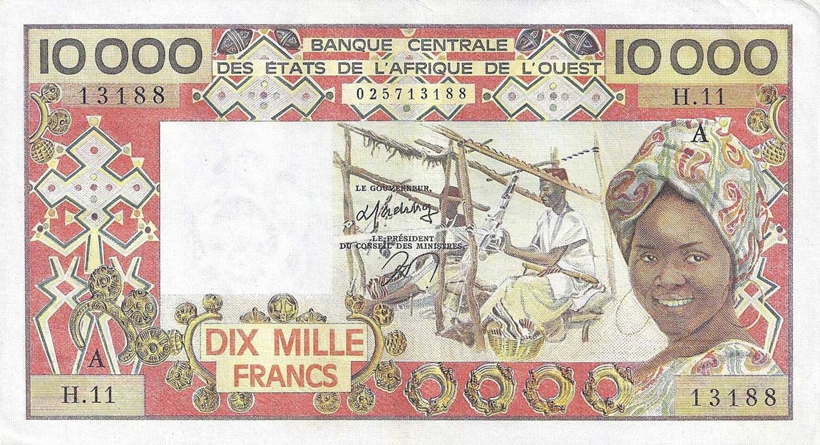 Front of West African States p109Ab: 10000 Francs from 1977