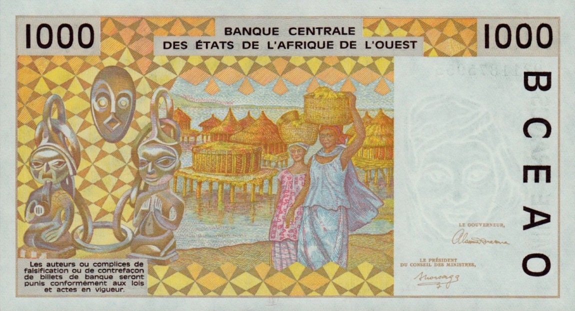 Back of West African States p110Ab: 500 Francs from 1992