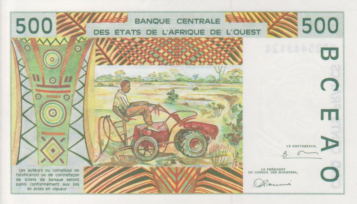 Back of West African States p110Ag: 500 Francs from 1997