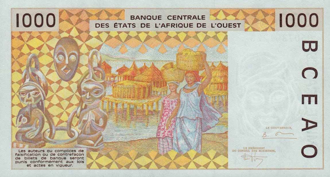 Back of West African States p111Ae: 1000 Francs from 1995