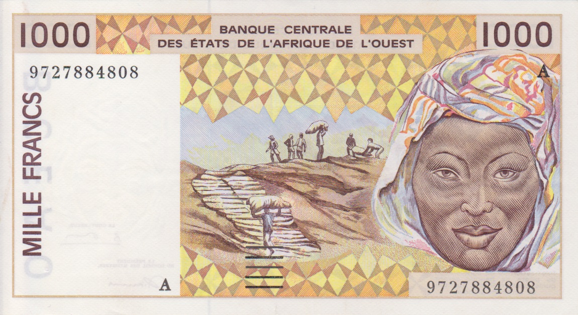 Front of West African States p111Ag: 1000 Francs from 1997