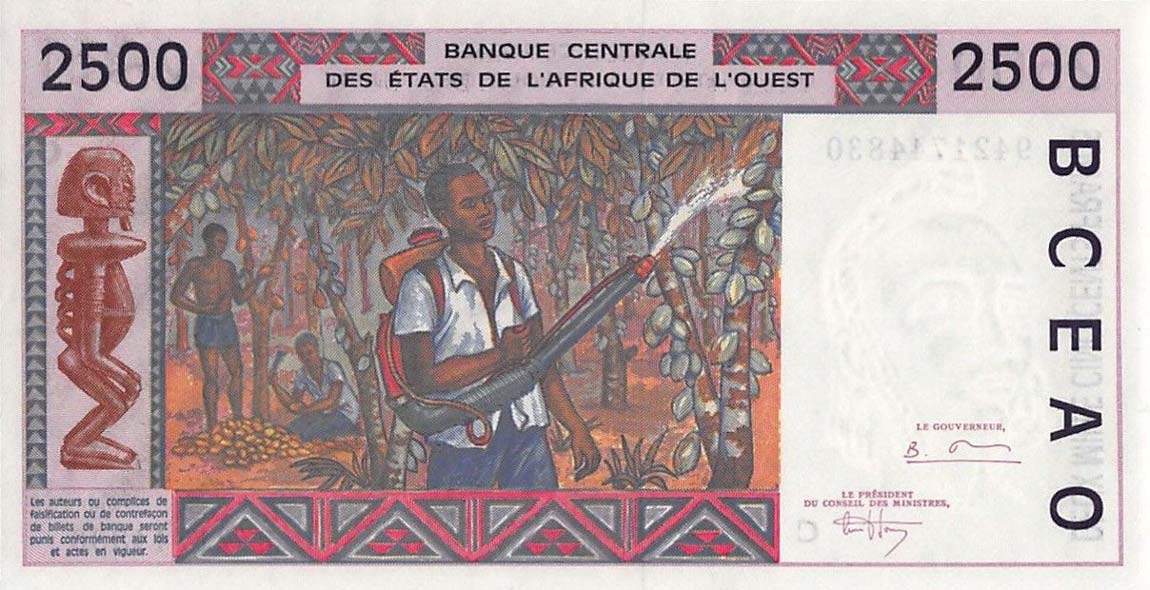 Back of West African States p112Ac: 2500 Francs from 1994