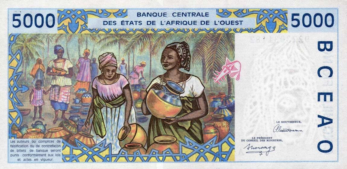 Back of West African States p113Aa: 5000 Francs from 1992