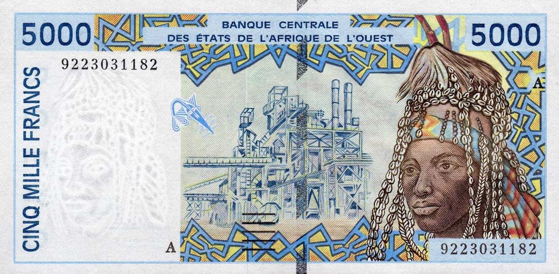 Front of West African States p113Aa: 5000 Francs from 1992