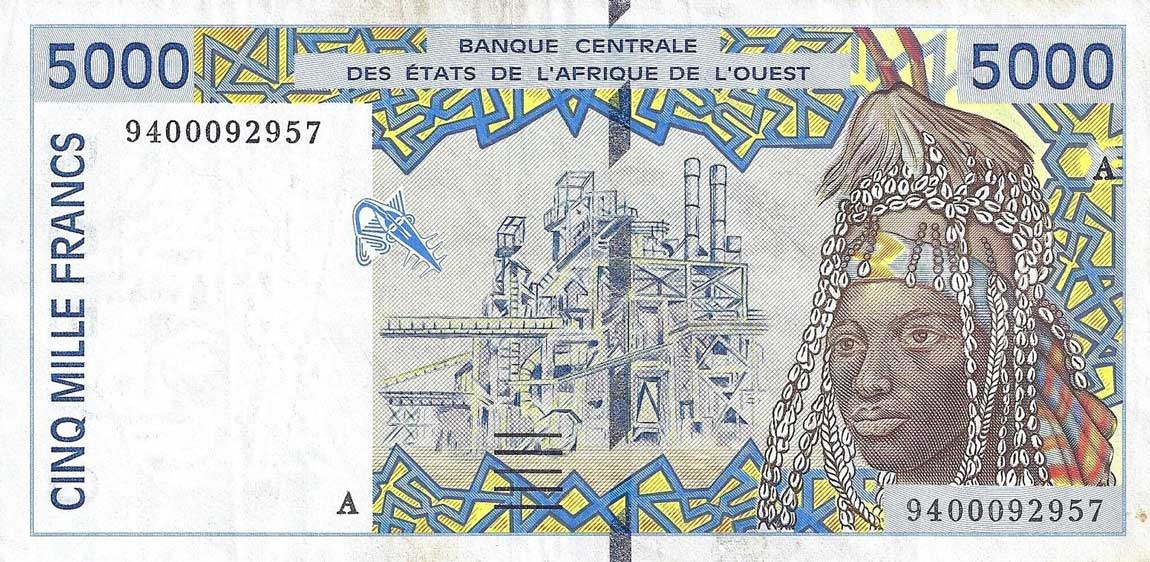 Front of West African States p113Ac: 5000 Francs from 1994