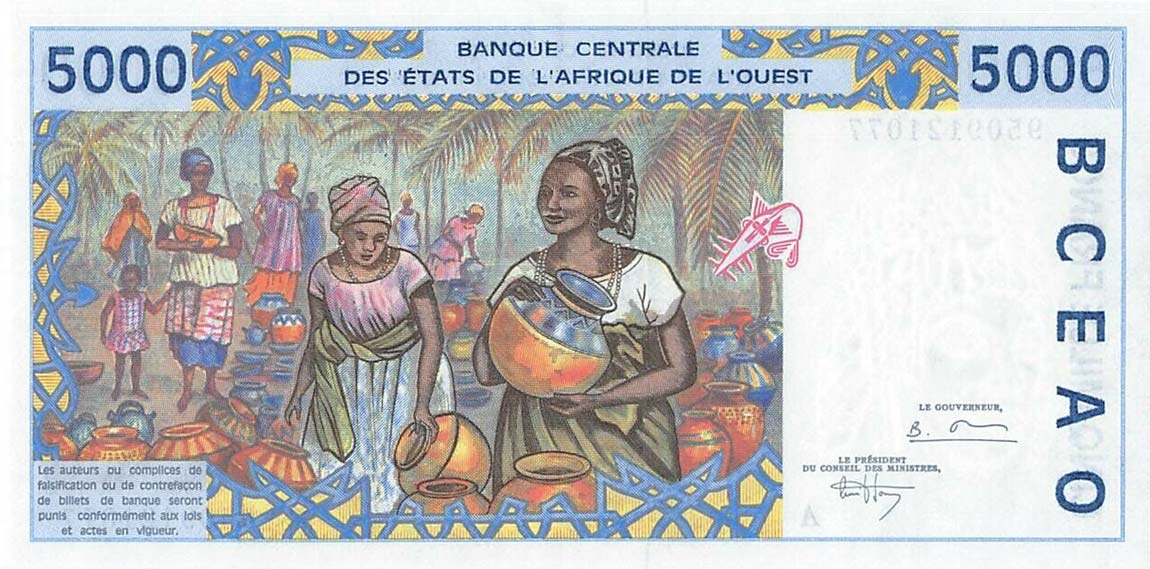 Back of West African States p113Ad: 5000 Francs from 1995