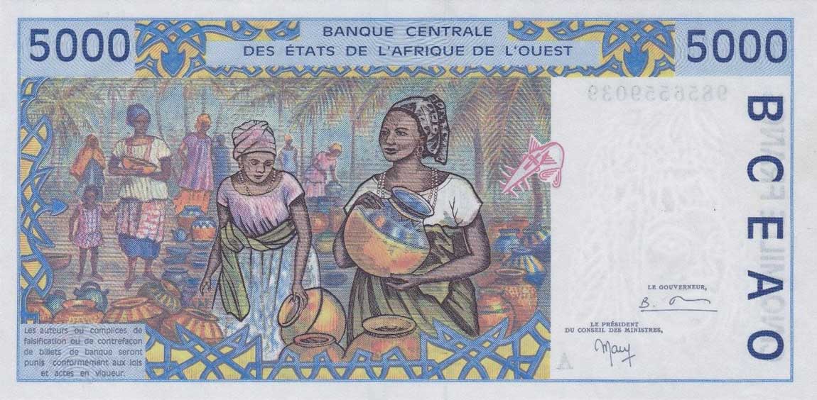Back of West African States p113Ag: 5000 Francs from 1998